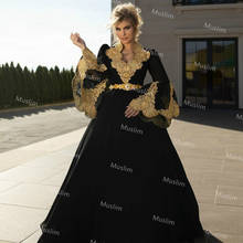 New Arrival Black Evening kosovo Dresses 2021 Poet Sleeves Gold Appliques A Line Kaftan Morrocan Dubai Evening Gowns Marocain De 2024 - buy cheap