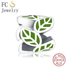 FC Jewelry-abalorios de plata de ley 925 para pulsera, cuentas espaciadoras de hoja de esmalte verde, Berloque DIY, 2018 2024 - compra barato