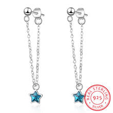 Brincos de estrela 925 prata esterlina feminina cristal azul cinco estrelas pontas joias para orelha brincos suspensos 2024 - compre barato