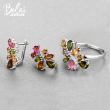 Natural tourmaline jewelry sets 925 sterling silver stud earrings ring multi-color gemstone fine jewelry for women's Christmas 2024 - compre barato