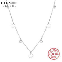 ELESHE 100% 925 Sterling Silver Choker Necklace with Crystal Samll Coin Pendant Necklace for Women Female Chain Fine Jewelry 2024 - buy cheap
