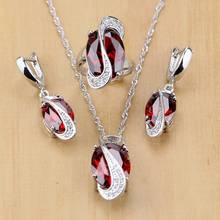 Conjuntos de joyas de plata 925 para mujer, aretes/colgantes/Collar/anillos, circonita roja ovalada mística, cristal blanco, accesorios de boda, T078 2024 - compra barato