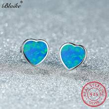 4MM Cute Rainbow Heart Stud Earrings Blue Pink White Fire Opal Earrings For Women 925 Sterling Silver Wedding Ear Studs Jewelry 2024 - buy cheap