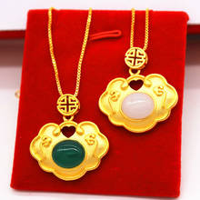 Chinese lucky Necklace For Women Man longevity lock 24K Gold Pendant Necklace Parents grandparents children longvity Jewelry 2024 - buy cheap