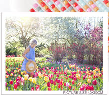Pintura de diamante de campo flor de primavera, imagem de parede de tulipa, decoração de casa para sala, adesivo de mosaico, arte de bordado com miçangas 2024 - compre barato