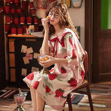 Camisola feminina com babados estampados, roupa de dormir solta estilo coreano para estudantes roupas de casa femininas cano médio respirável coloridas chique 2024 - compre barato