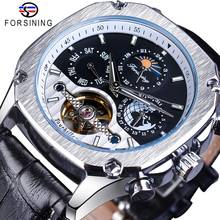 Forsining Automatic Machanical Watch Top Brand Man Clock Black Leather Strap Tourbilion Week Date Display Fashion Wrist Watches 2024 - buy cheap