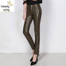 Women Military Green Brown Genuine Leather Real Lambskin Full Length Pencil Pants Skinny Trousers Pantalon Femme Plus Size XXXL 2024 - buy cheap