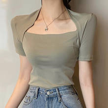 LJSXLS 2021 Summer Korean Womens Clothes Sexy Cropped Tops Basic T Shirts Women Slim Casual Elasticity Short Seleeve Tshirts 2024 - buy cheap
