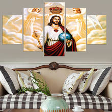Pintura de arte em tela para decoração, mural modular, 5 painéis, jesus, sala de estar, impressão hd, imagem moderna, pôsteres 2024 - compre barato
