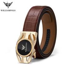 Williams Polo-Cinturón de piel auténtica para hombre, cinturones de diseñador de marca de lujo de alta calidad, hebilla automática con patrón de cocodrilo, 2021 2024 - compra barato