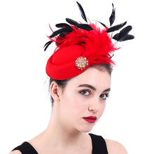 Vintage rojo sombreros de cóctel sombrero Fedora de fieltro tocados sombreros para Misa nupcial ocasión para boda accesorios para el cabello con Clips de pelo 2024 - compra barato