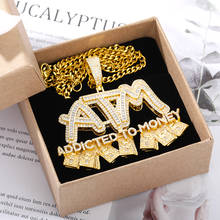 Iced Out Letters ATM Addicted to Money Pendant  Necklaces Gold Micro Paved Cubic AAA Zircon Men's Hip Hop Charm Jewelry Gifts 2024 - buy cheap