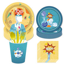 Baby Showe Scientist Laboratory Tableware Sets Kids Happy Birthday Party Decoration Disposable Dinner Dessert Plates Party Favor 2024 - buy cheap