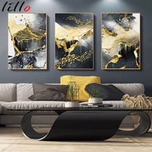 Lienzo abstracto moderno, pintura de oro negro, carteles artísticos de pared nórdicos e impresiones de imágenes para la decoración del hogar de la sala de estar 2024 - compra barato