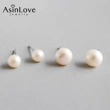 AsinLove Real 925 Sterling Silver Natural Freshwater Pearls Tiny Stud Earrings for Women Elegant Earrings Wedding Fine Jewelry 2024 - buy cheap