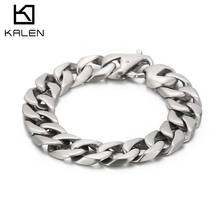 Kalen-pulsera de acero inoxidable cepillado para hombre, brazalete con hebilla elástica, estilo Punk, joyería de 220mm 2024 - compra barato