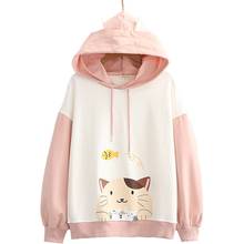 Women Hooded Sweatshirt Harajuku Cartoon Cat Print Kawaii Hoodies Pullover 2021 Autumn Long Sleeve Sweet Style Ladies Tracksuits 2024 - buy cheap