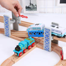 Vías de tren de madera, juguetes de vías de tren de madera, puente de doble cubierta, accesorios de madera aptos para vías Biro Thomas, regalo para niños 2024 - compra barato