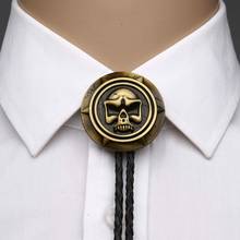 copper and silver Skull head round shape bolo tie for man Indian cowboy western cowgirl leather rope zinc alloy necktie 2024 - buy cheap