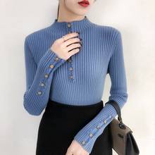 2019 Women Autumn Knitted Sweater Solid Knitted Female Cotton Soft Elastic Color Pullovers Button Full Sleeve Turtleneck BYT013 2024 - buy cheap