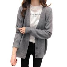 Cárdigan informal de manga larga para mujer y niña, suéter de punto con botones, sencillo, a la moda, Color gris y negro sólido, elegante, con cuello en V y un solo pecho 2024 - compra barato