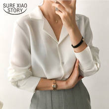 Camisa feminina para escritório, blusa branca de chiffon e manga longa para mulheres, camisas de primavera 2021 2024 - compre barato