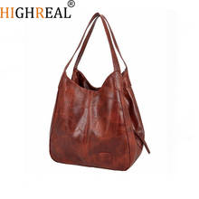 HIGHREAL Casual Large Capacity Women Tote Shoulder Bag PU Leather Ladies Bucket Handbag Soft Shopping Crossbody Bag 2024 - buy cheap