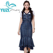 Vestido feminino de denim, vestido de renda, bolsos de botões, suspensório, estilo sereia, 2020 yuzi, novo 2024 - compre barato