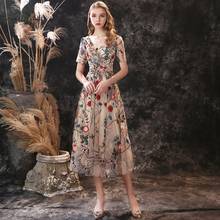 ADLN Vintage Tea-length Party Dress Embroidery Lace Formal Gown with Sleeves A-line Bohemian Cocktail Dress 2020 2024 - buy cheap