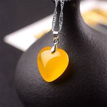 Yellow Heart-shaped Jade Pendant 925 Silver Necklace Natural Chalcedony Carved Charm Jewelry Fashion Amulet for Men Women Gifts 2024 - buy cheap