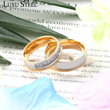 Luxusteel anel de noivado masculino e feminino, joia para casal com zircônio cúbico, cor dourada, aço inoxidável, acessórios para dedos 2024 - compre barato
