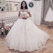Vestido de noiva com mangas compridas, vestido de princesa para baile de casamento, 2020, apliques, vestidos de noiva elegantes de tule puro 2024 - compre barato