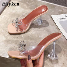 Eilyken Women slippers 2022 PVC Transparent high heels Sexy Square toe Fashion Rhinestone Bowtie Wedding Party shoes slippers 2024 - buy cheap