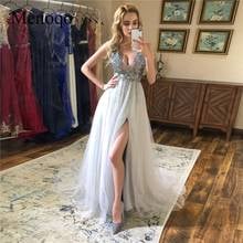 Elegant Prom Dresses V-Neck Sleeveless High Side Split Evening Gowns 2020 Lace Appliques Sequins Special Occasion Dress 2024 - buy cheap