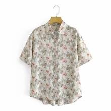 ZXQJ Women 2021 Fashion Graffiti Print Loose Asymmetry Blouses Vintage Short Sleeve Female Shirts Blusas Chic Tops 2024 - buy cheap