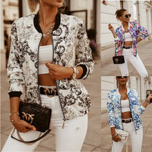 Leosoxs Flower Print Long Sleeve Women's Bomber Jacket Fashion Zipper Up Vintage Coat Tops Elegant Slim Basic Ladies Jackets 2024 - купить недорого