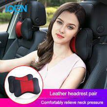 LOEN 2PCS High Quality Genuine Leather Car Seat Cover for Headrest Neck Cushion Car Rest Cushion For Kia For  For BMW Benz 2024 - buy cheap