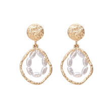 Korean Earrings Elegant Matte Metal Gold Earrings Geometric Irregular Natural Fresh Water Pearl Drop Earrings for Women Girl 2024 - buy cheap