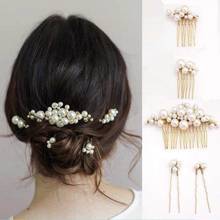 SLBRIDAL Handmade 3 Colors Wired Simulated Pearls Wedding Hair Comb Hair Pins Stickers Set Bridal Hair Accessories Women Jewelry 2024 - buy cheap