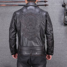 2020 preto masculino estilo americano motociclista jaqueta de couro plus size 5xl genuíno outono fino ajuste casaco de couro da motocicleta 2024 - compre barato