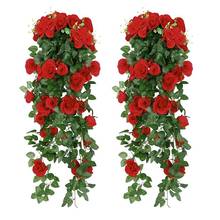 Rosa Artificial flores falsas planta colgante pared hogar balcón cesta decoración paquete de 2 2024 - compra barato