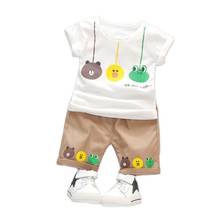 Conjunto de roupas infantis de algodão para meninos, conjunto de 2 peças de camiseta e calça de manga curta de 3 animais de desenho animado para o verão 2024 - compre barato