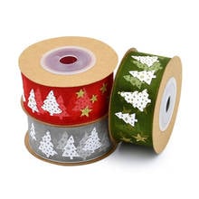 5Yards 25mm Organza Fabric Printed Christmas Tree Ribbon Trim For Packing Needlework Craft Decarotion Handcraft DIY Bow Home 2024 - buy cheap