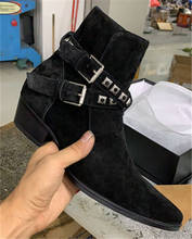 2020 nova high end de luxo artesanal cunha pionted toe rebites nobres fivela cinta couro botas masculinas 2024 - compre barato