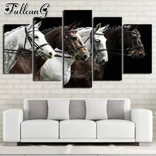 FULLCANG-pintura de diamante diy de caballo, mosaico grande, cuadrado, redondo, bordado, cuadro múltiple, decoración de pared, FC3634, 5 piezas 2024 - compra barato