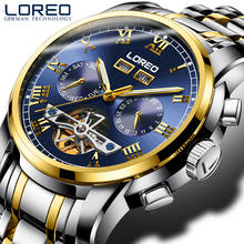 Fashion Men tourbillon watch LOREO 5bar Automatic Mechanical Watch Sapphire Perpetual Calendar Luminous Full Steel Montre homme 2024 - buy cheap