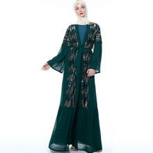 Vestido musulmán de Oriente Medio con lentejuelas, cárdigan de gasa de manga larga para mujer musulmana, vestido abierto de Dubái, Abaya, Turquía, moda musulmana 2024 - compra barato