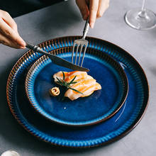 KINGLANG Creative Nordic ceramic plate blue stripe flat plate household ceramic  plate western plate pasta  steak plate 2024 - buy cheap