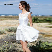 2021 Short White Wedding Dresses A Line Lace Bridal Gowns Mini Length O Neck Sleeveless Backless Vestido De Novia Robe Mariage 2024 - buy cheap